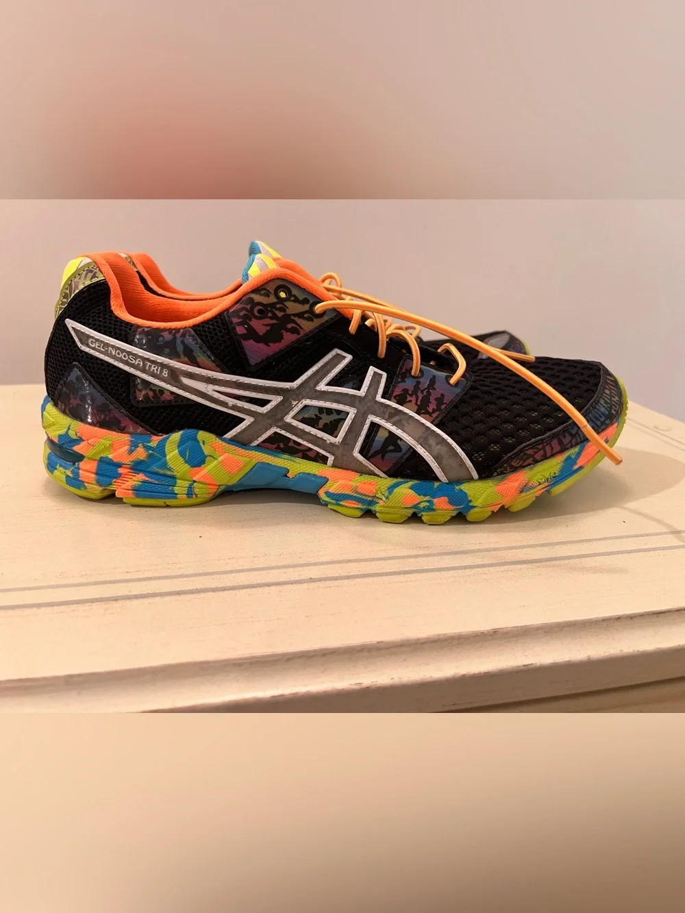 ASICS Black Mesh Sneakers with Neon Orange & Multicolor Sole